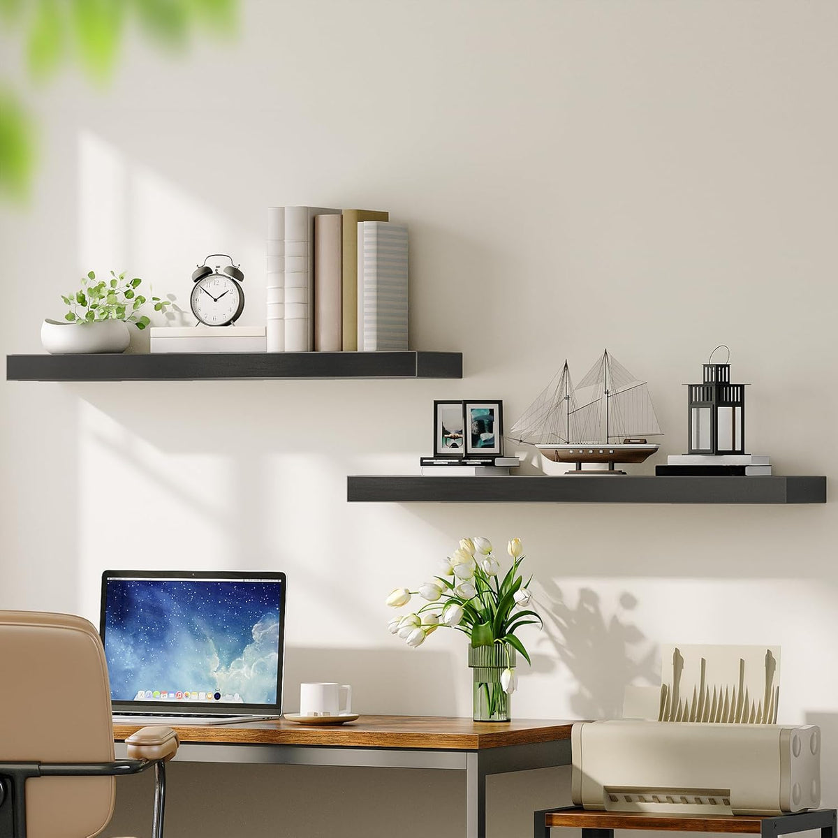 HOOBRO Floating Shelves for Wall, Wall Mounted Shelf Set of 2, 31.5" Hanging Shelf with Invisible Brackets, for Wall in Bathroom, Bedroom, Toilet, Kitchen, Living Room, Office, Black BK80BJP201