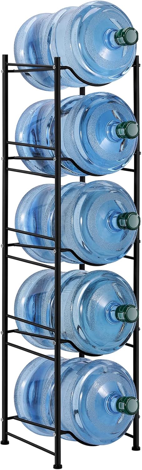 smusei 5 Gallon Water Bottle Holder - 5 Tier Detachable Cooler Jug Holder Storage Rack - Heavy Duty Gallon Jug Organizer for Home, Kitchen, Office, Breakroom - Black