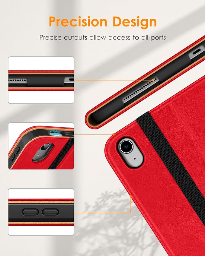 DTTO for iPad (A16) 11th Generation Case 11 Inch 2025, iPad 10th Generation Case 10.9 Inch 2022, Premium Leather Business Folio Stand Cover with Pencil Holder - Auto Wake/Sleep, Bright Red