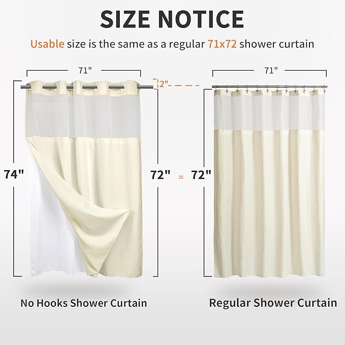 River Dream Heavyweight No Hooks Required Dotted Waffle Weave Shower Curtain with Snap in Liner - 71W x 74H,Hotel Grade,Spa Like Bath Curtain,Cream