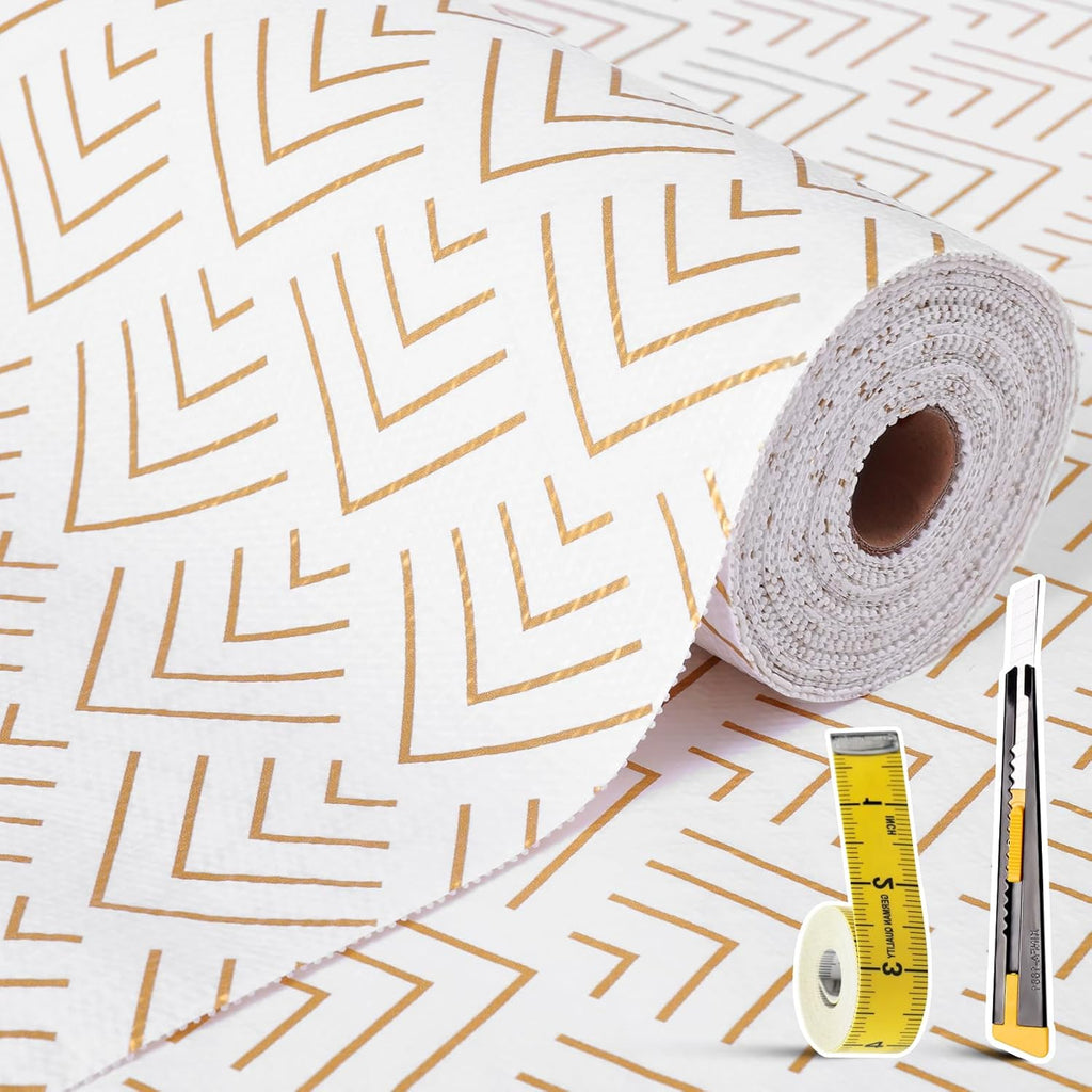 Shelf Liner for Kitchen Cabinets Non Adhesive Drawer Liner Gold Arrow Non-Slip Thickened Shelf Liner Paper Strong Easy to Clean for Tool Box Refrigerator with Knife and Tape Measure 12 inche x 20 feet