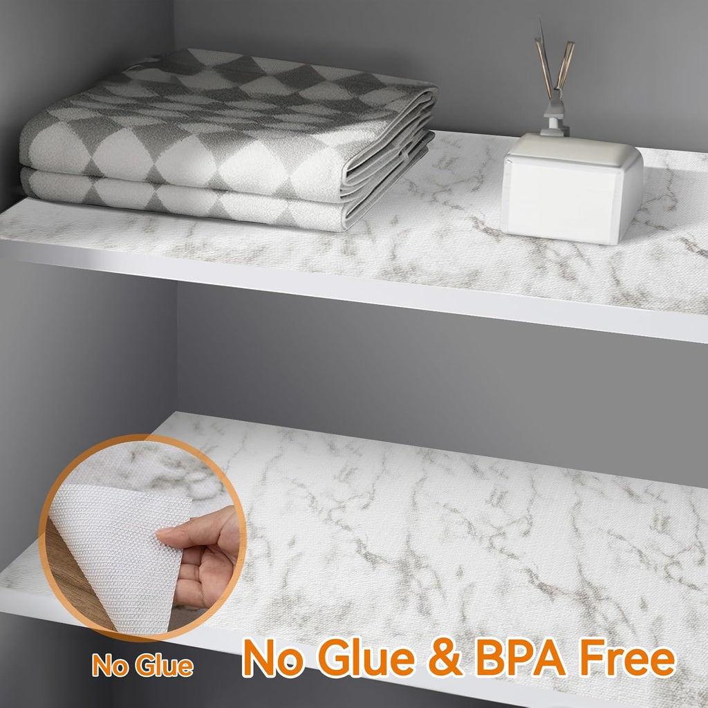 Shelf and Drawer Liner for Kitchen Cabinets Non-Adhesive, Strong Grip Non-Slip Thickened Cabinet Liners for Shelves, Waterproof Mats for Dresser Cupboard, Marble, 24 in x 20 Feet