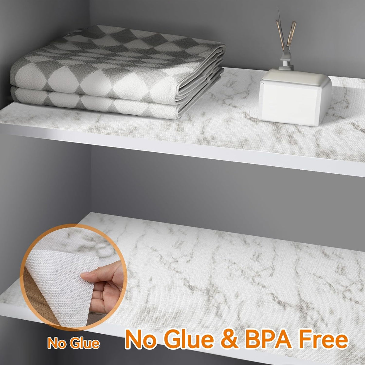 Shelf and Drawer Liner for Kitchen Cabinets Non-Adhesive, Strong Grip Non-Slip Thickened Cabinet Liners for Shelves, Waterproof Mats for Dresser Cupboard, Marble, 24 in x 20 Feet