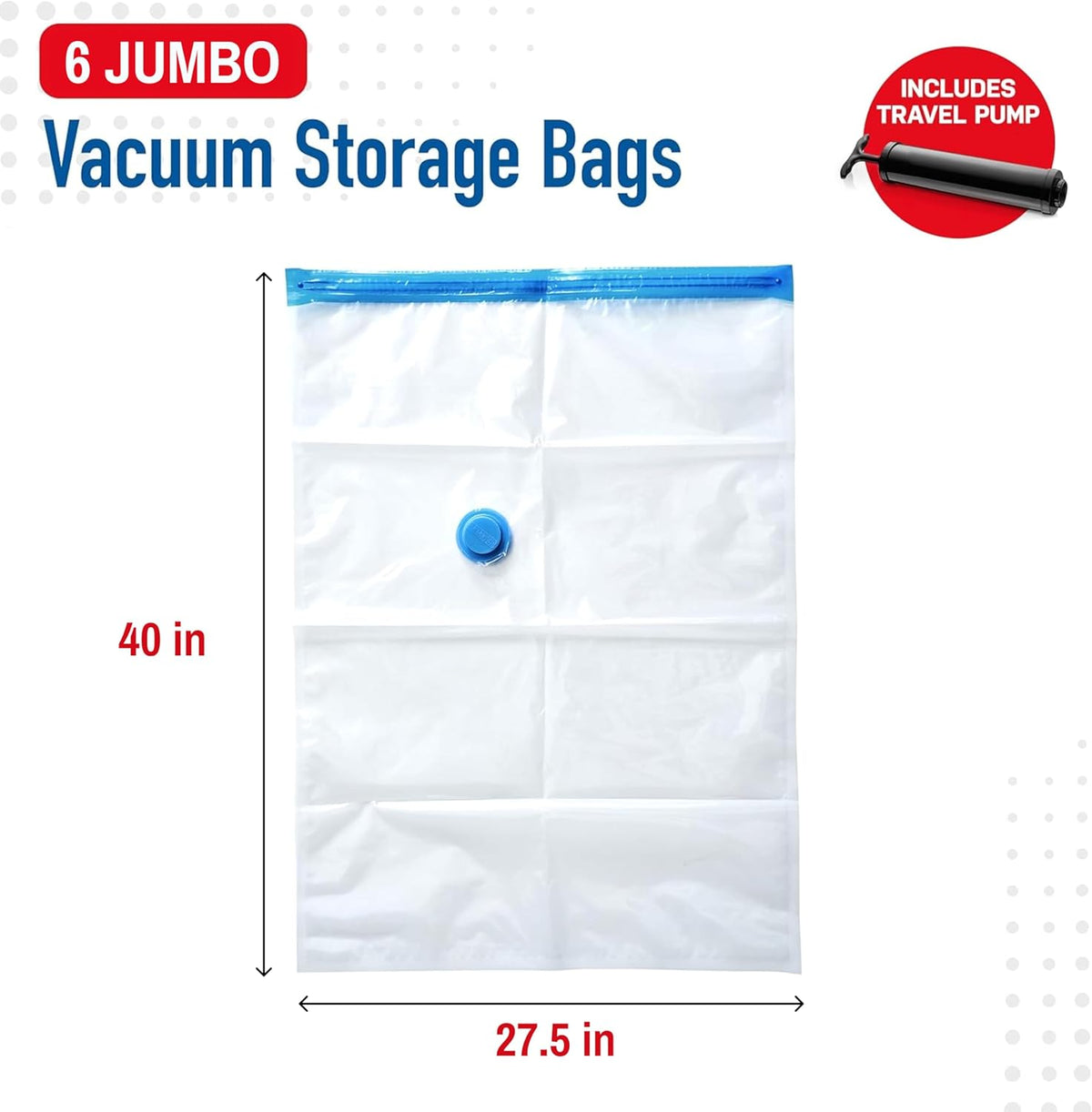 12 Pack Variety Vacuum Storage Bags for Comforters, Blankets & Clothes – Vacuum Sealed Compression Bags with Hand Pump – Space Saver Storage Bags for Bedding, Moving, Travel & Organization (6L & 6XL)