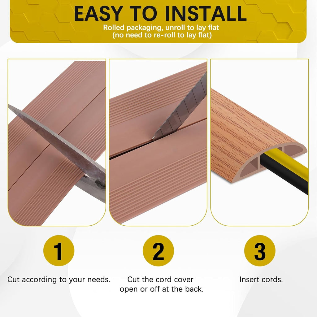 Floor Cord Cover 3.3FT Cord Covers for Wires on Floor Protect Wires & Prevent Trip Hazards, Easy to Cut for Home, Office, School, Concerts, Cavity W0.6in x H0.32in