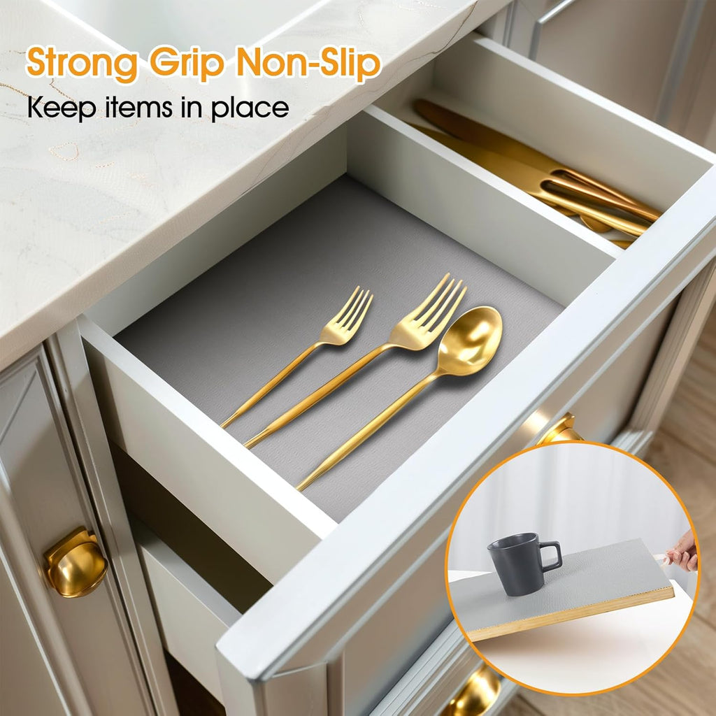 Shelf and Drawer Liner for Kitchen Cabinets Non-Adhesive, Strong Grip Non-Slip Thickened Cabinet Liners for Shelves, Waterproof Mats for Dresser Cupboard, Pure Gray, 12 in x 30 Feet