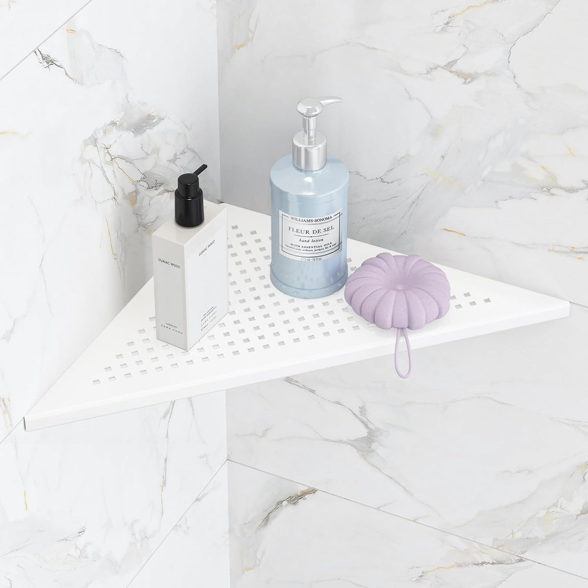 Bathroom Corner Shelf, Recessed 12" Shower Shelf Caddy, SUS304 Stainless Steel Shelf Wall Mount Triangular, No Drilling, Matte White