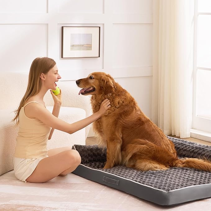 Aeroluxe Dog Bed Large Sized Dogs, Orthopedic Dog Bed for Large Dogs, Waterproof Pet Bed with Washable Removable Cover, L-Shaped Pet Couch with Portable Handle 36"x27"x6.5", Dark Grey