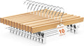 HOUSE DAY Wooden Pants Hangers with Clips, Solid Lotus Deluxe Wood Skirt Hangers, Heavy Duty & Anti-Rust Hook for Wrinkle-Free Slacks, Skirts, Jeans, Space Saving for Closet 10 Pack (Natural)