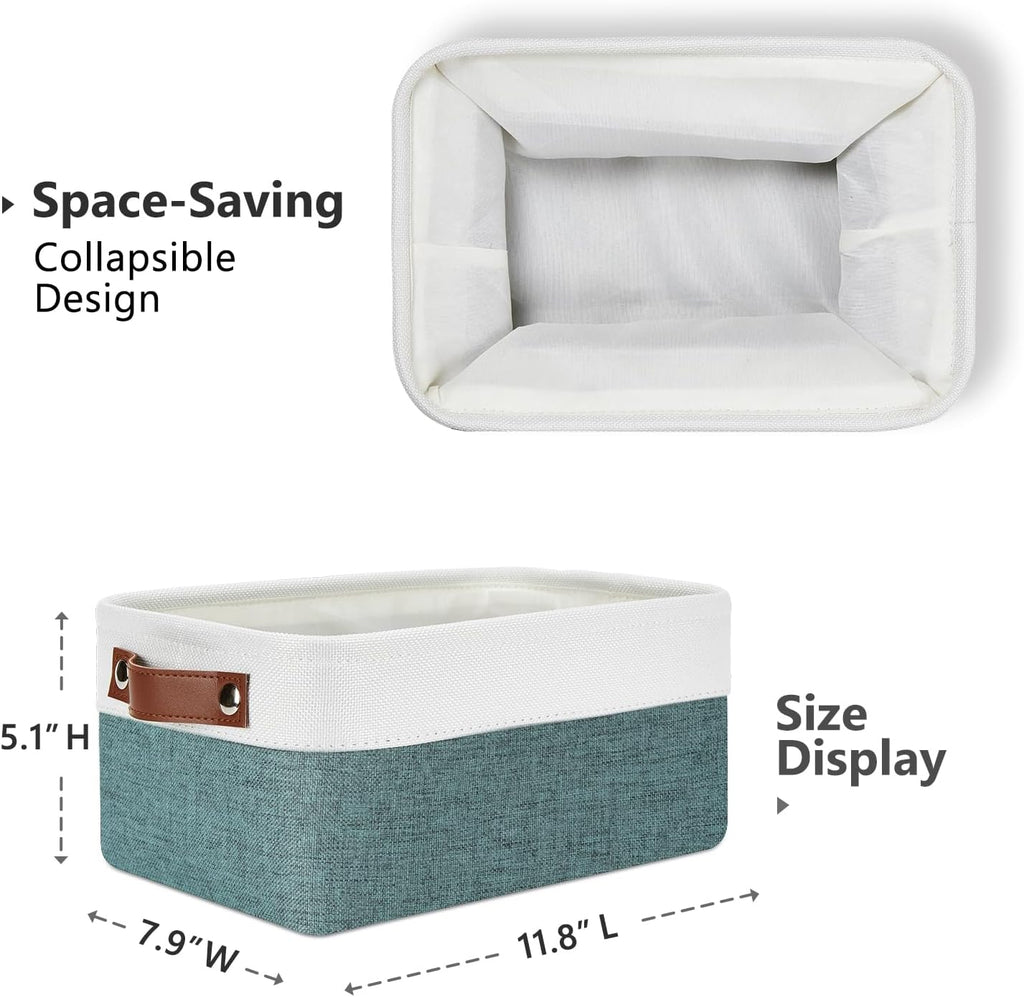 DULLEMELO Set of 6 Small Baskets for Organizing, Small Fabric Storage Bins for Storage, Collapsible Storage Bins with Handles for Shelves, Closets (11.8"x7.9"x5.1", White&Deep Green)