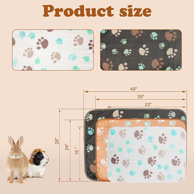 YUEPET 3 Pack Waterproof Guinea Pig Blankets, Fleece Cage Liners, M | Guinea Pig Fleece Cage Liners, Waterproof Backing, Machine Washable, Soft Fleece bunny blanket, 35 x 24 in