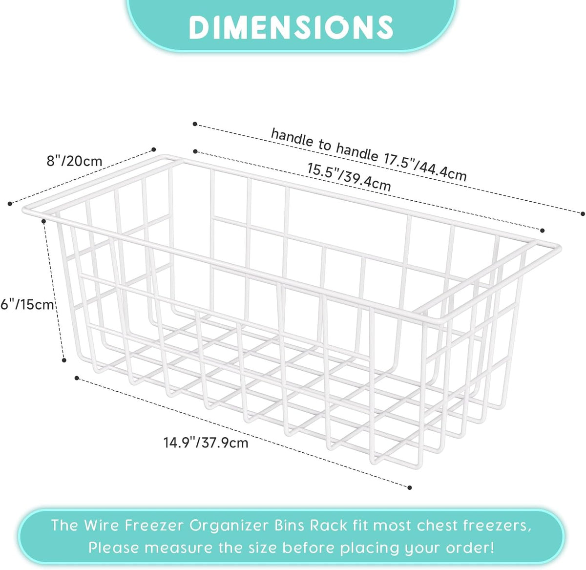 2Packs 17.5 inch Chest Freezer Organizer, Refrigerator Organizer Bins, Freezer Baskets with Handles, Metal Wire Baskets for Snacks, fruits, Potatoes, Meat