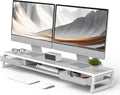 Fenge Dual Monitor Stand, Monitor Riser with Drawer, 42.5 Inch Large Computer Monitor Stand for 2 Monitors, 2 Tier Wooden Desk Shelf for Top of Desk