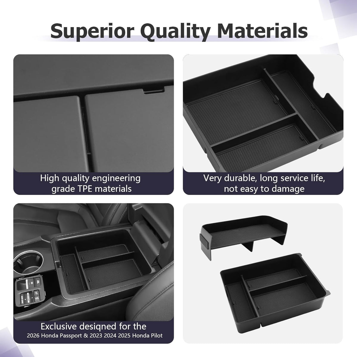 LUWU 2026 Honda Passport Accessories Compatible with 2023 2024 2025 Pilot & 2026 Passport Center Console Organizer, Armrest Storage Box Tray Organizer Insert Tray 2025 Pilot Accessories Black 2PCS
