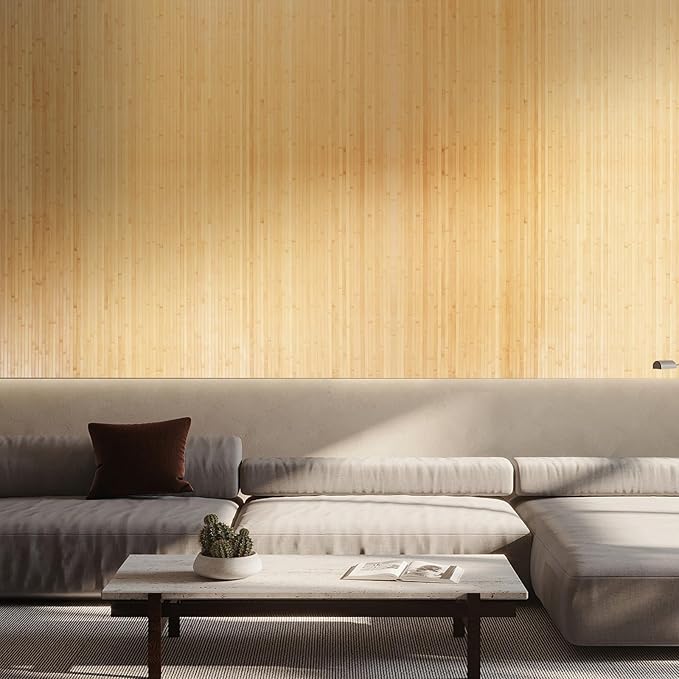OUZUGIE 1 Pack 96x48 Inch Natural Bamboo Wall Panel – Carbonized Pole Wrap