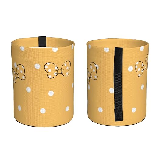 Cute Polka Dots Yellow Bow Car Trash Can Garbage Cans Foldable,Small Hanging Car Organizer Storage Bag Leak Proof, Auto Back Seat Trash Bin Universal for Truck, SUV, Outdoor Travel