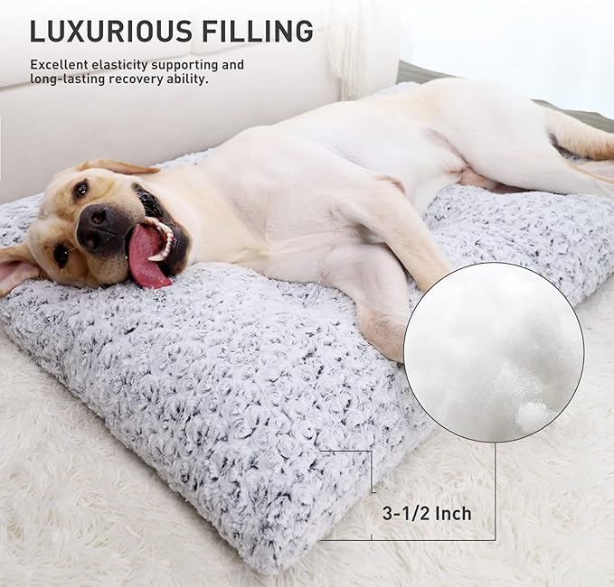 KSIIA Washable Dog Bed Deluxe Plush Dog Crate Beds Comfy Kennel Pad Anti-Slip Pet Sleeping Mat for Large, Jumbo, Medium, Small Dogs Breeds, 35" x 23", Gray