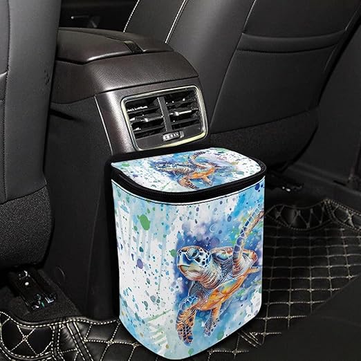 Watercolor Sea Turtle Car Garbage Can Organizers Storage Bag Bin Fit Most Vehicle Car Waste Basket Automobile Trash Bin Auto Accessories