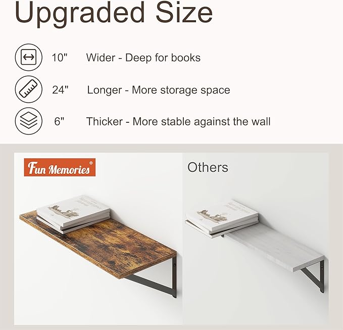 Deep Floating Shelves for Wall, 10 Inch Deep Floating Shelf