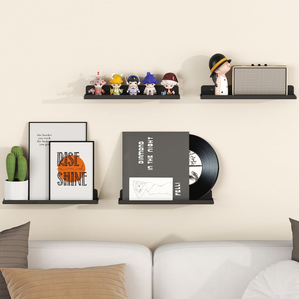 Lifewit Floating Shelves for Wall, 10 Pack Black Acrylic Shelf 15" Room Decor for Bookcase/Vinyl Record Display/Photo/Picture in Bedroom, Living Room, Bathroom, Kitchen Storage and Organization
