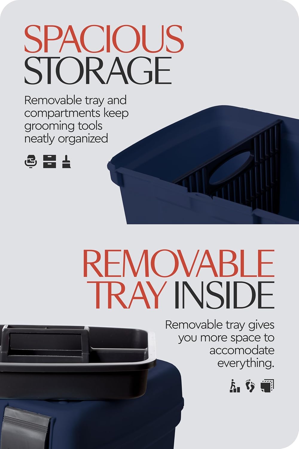 HORZE Smart Grooming Box for Horses, Dogs, Cats with Removable Tray | Non-Slip, Crack Resistant | 16" x 12" x 12" - Dark Blue - One Size