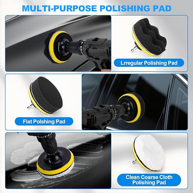 THINKWORK Car Detailing Kit, Car Detailing Brush Set, Car Cleaning Drill Brush Kit with Extension Pole, Professional Auto Detailing Supplies for Automobile Interior Exterior Wheels