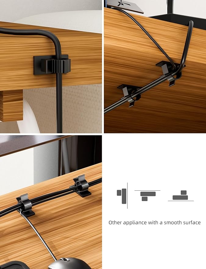 Viaky 30Pcs Black Wire Clips Self Adhesive Cables Clamps Adjustable Cable Organizer Cord Holder for RV, Car, Workshop, Electrical Ethernet, Audio Cables