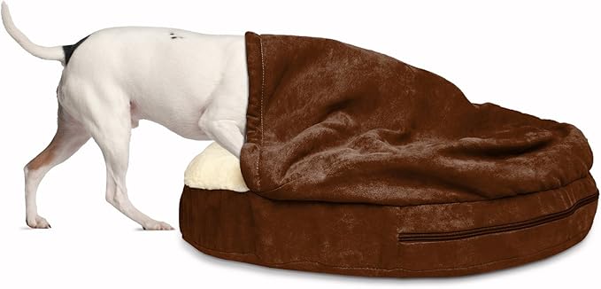 Furhaven 26" Round Orthopedic Dog Bed for Medium/Small Dogs w/ Removable Washable Cover, For Dogs Up to 30 lbs - Sherpa & Suede Snuggery - Blue, 26-inch