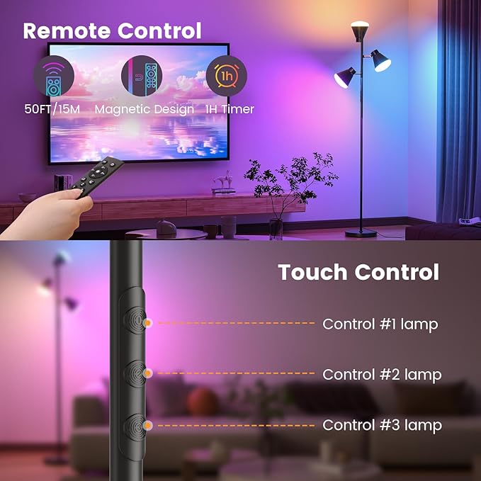 SIBRILLE RGB Floor Lamp, 36W LED Dimmable Standing Lamp