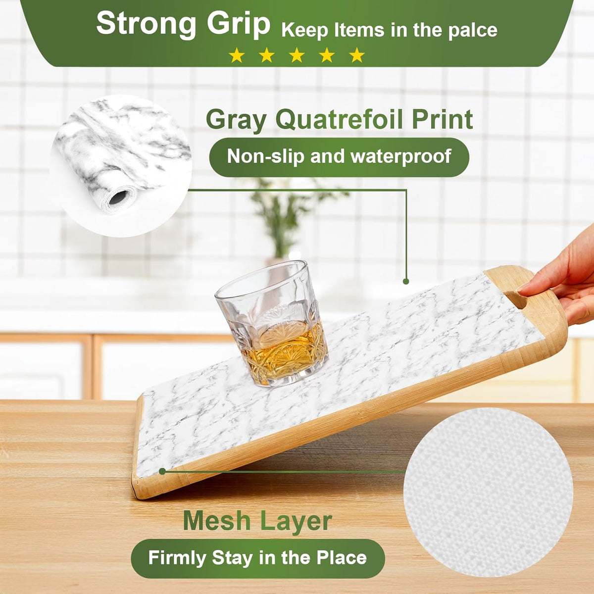Moriah Shelf Liner for Kitchen Cabinet Non-Adhesive, Thickened Drawer Liner No Slip for Dresser Waterproof Cabinet Paper Liner for Bathroom Shelves Protects Surfaces(Marble,12'' x 30')