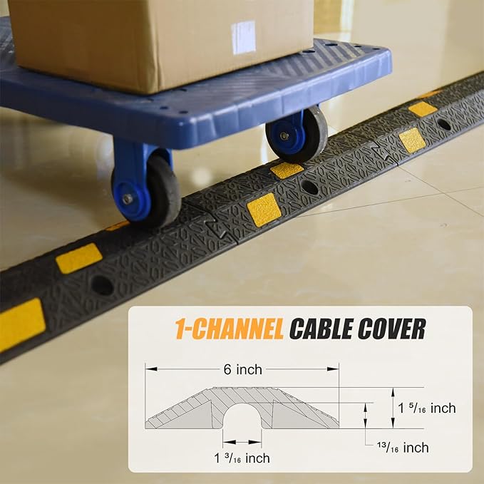 OranLite 6 Pack 1-Channel Rubber Cable Protector Ramp, Visible at Night