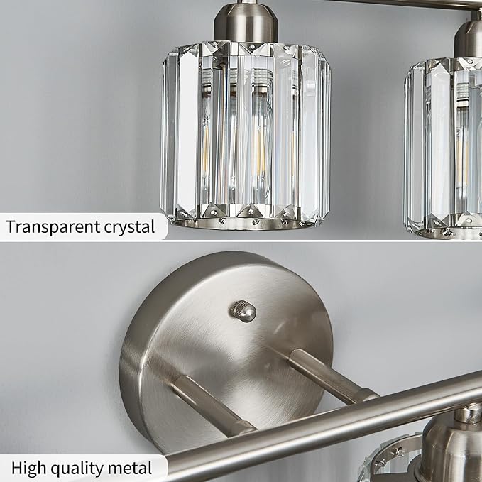 FDPBY Modern 4 Light Crystal Vanity Light, Brushed Nickel Vertical Bathroom