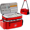 Medicine Organizer and Storage Bag Empty, Family First Aid Box, Pill Bottle Organizer Bag for Emergency Medication, Supplements or Medical Kits, Zippered Medicine Bag for Home and Travel (Red)