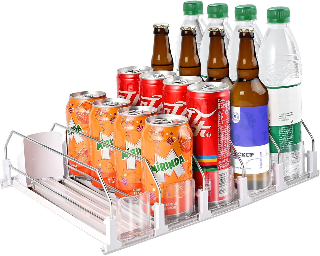 Drink Organizer for Fridge (Adjustable Width), 16.5” D Soda Can Fridge Drink Organizer, Refrigerator Beverage Organizers and Storage, Drink Dispenser Pop Can Holders for Fridge (5 Rows)