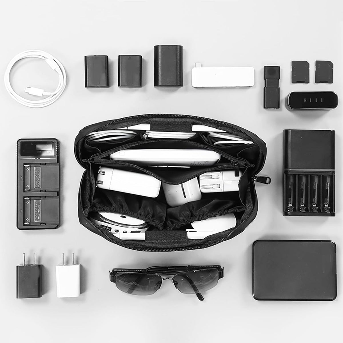 RIGHT AWAY Travel Tech Pouch，Waterproof Cord Case，Electronics Organizer Travel Case，Cable Organizer Storage Bag For Phone, Charger, Accessories(GRAY)