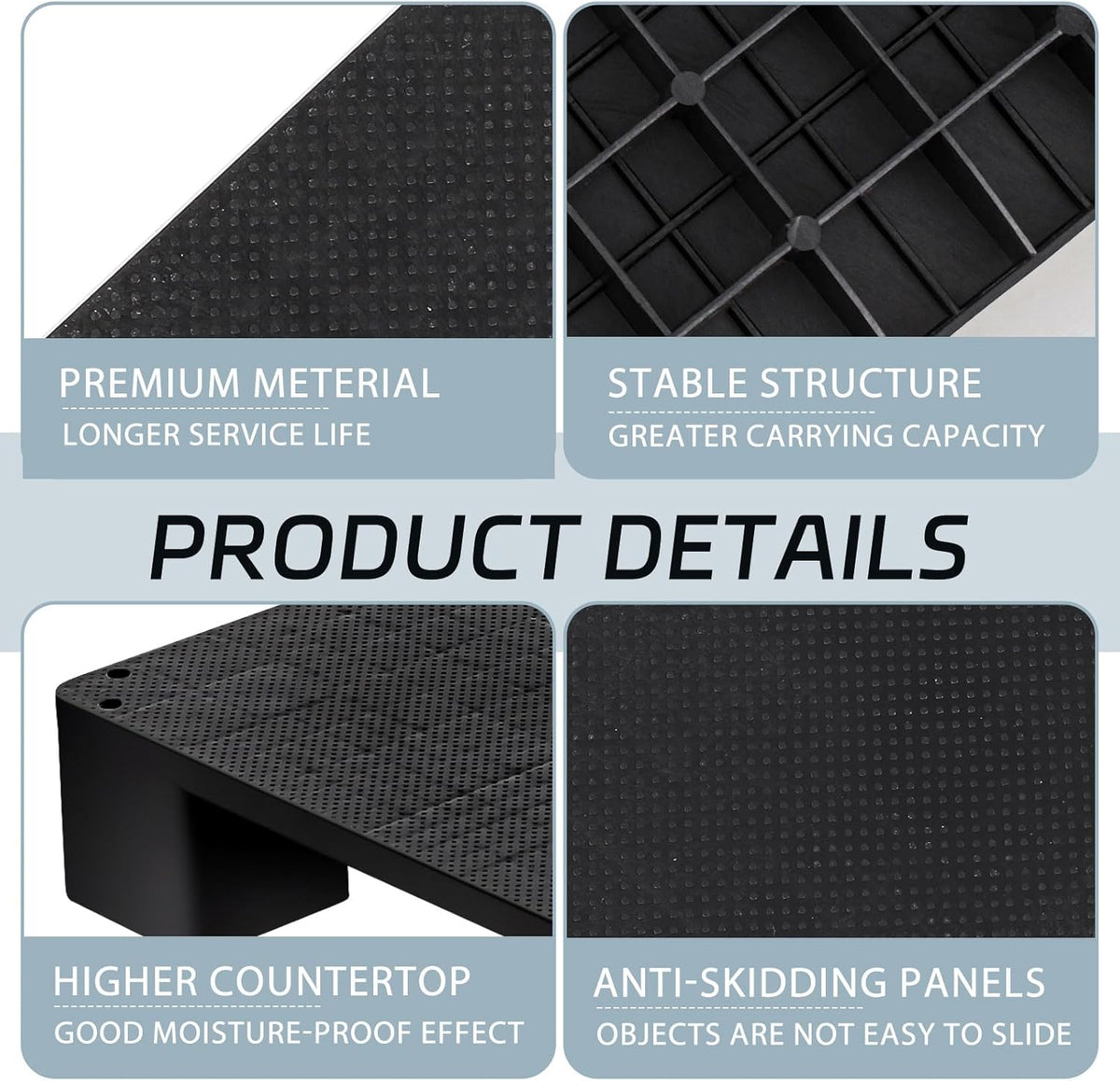1 Pcs Plastic Pallet for Basement Storage Easy Stack Lightweight Floor Pallet Display Flooring Room Supermarket Christmas, Support up to 2000 Lbs (20'' L X 20'' W X 4.7'' H,Black)