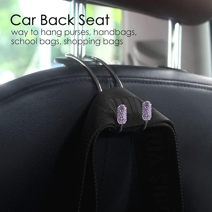 Guoord 【2024 Upgraded】 Car Headrest Hooks Decorations, 2 Pcs Bling Purse Hook Hangers, Auto Hooks Car Hangers and Durable Backseat Holder, Storage Universal for SUV Truck Vehicle(Violet)
