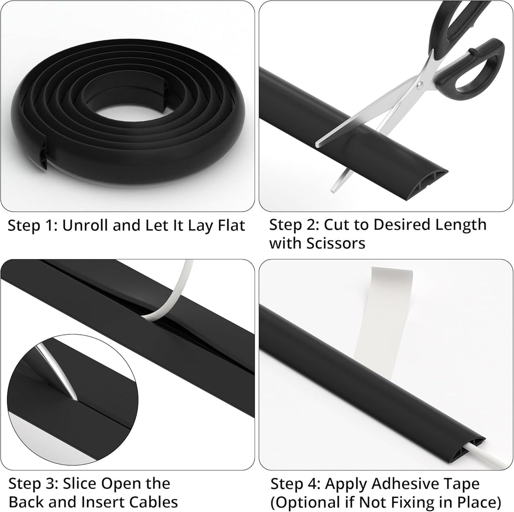 ZhiYo 10ft Cord Covers for Wires on Floor, Cord Hider Floor Hide Extension Cords, Soft PVC Cable Cover Cable Protector, Wire Cavity W0.62in H0.31in, White