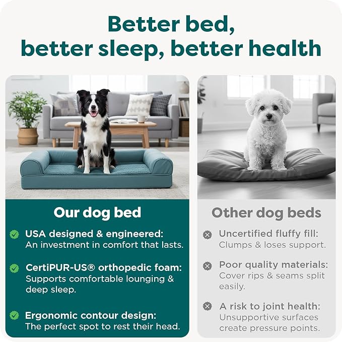 Furhaven Orthopedic Dog Bed for Large/Medium Dogs w/ Removable Bolsters & Washable Cover, For Dogs Up to 55 lbs - Faux Fur & Velvet Sofa - Smoke Gray, Large