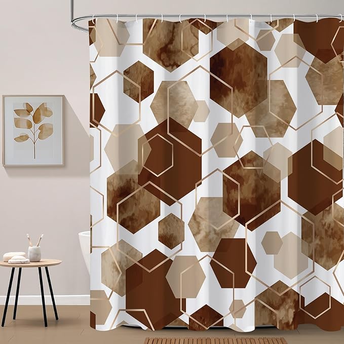 Litabel Brown and Grey Modern Shower Curtain for Bathroom, Geometric Art Decor Waterproof Bath Curtain, Abstract Fabric Shower Curtain Sets for Home Decor, 72x72 Inch