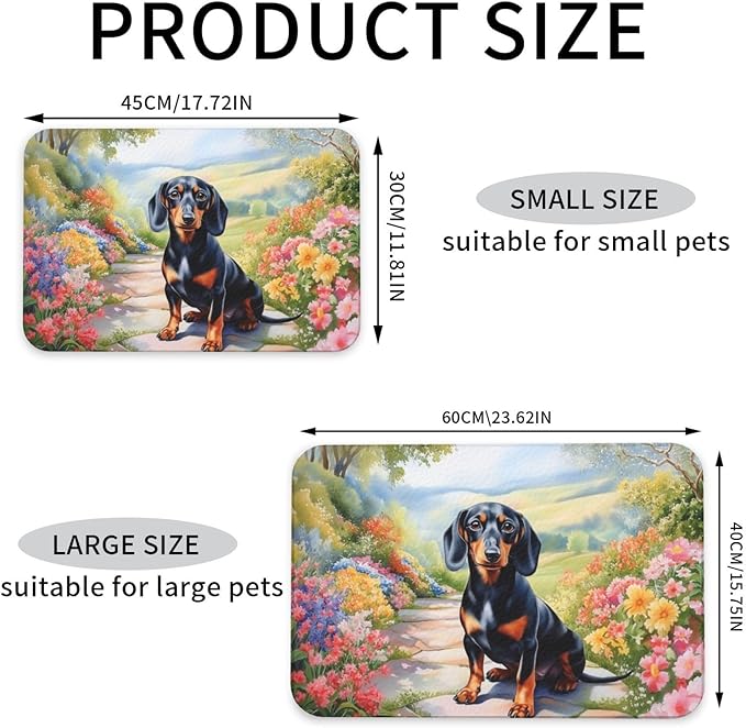 Dachshund Food Mat for Floors Waterproof,Quick Dry Anti-Slip Dog Bowl Mats for Food and Water,Pet Feeding Mats,Pet Placemat for Messy Drinkers to Protect Floors,Pets Supplies 23.62×15.75in