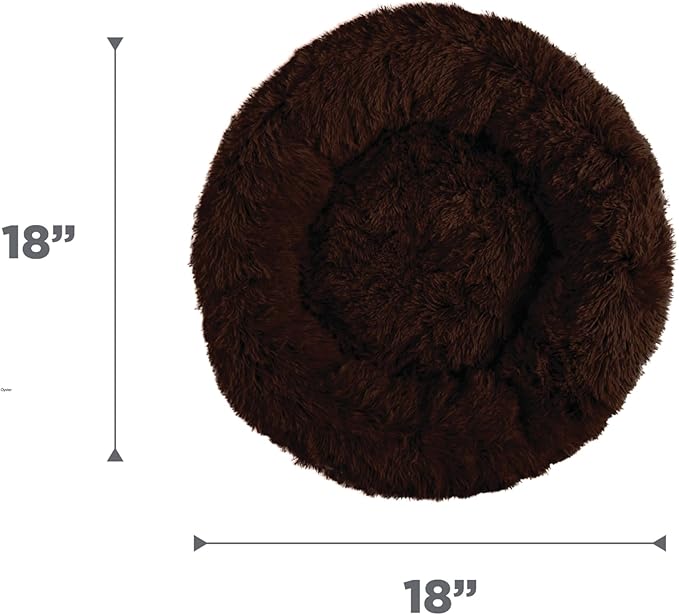 Best Friends by Sheri Original Calming Donut Dog and Cat Bed, Shag Faux Fur, Dark Brown, XS (18in x 18in) - Anxiety Relief for Pets Up to 10 lbs