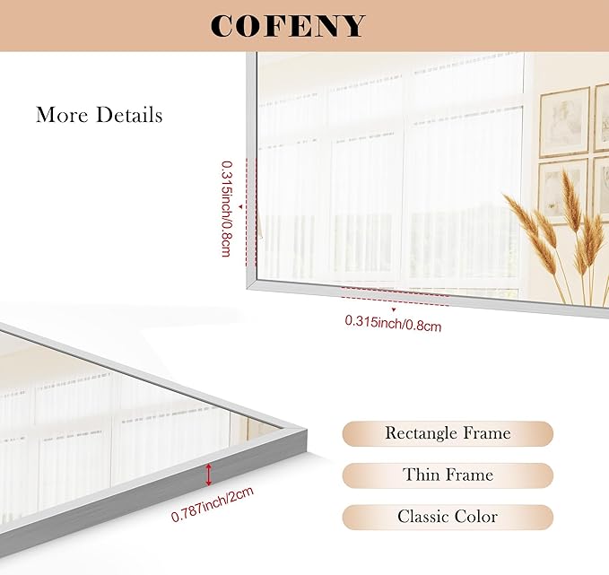 36x55inch Bathroom Mirror, Large Rectangular Wall Mirrors