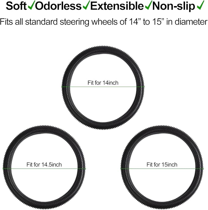 Steering Wheel Cover Black - Massage Grip Silicone Steering Wheel Covers Anti-Slip Universal Car Steering Wheel Cover for Men Women Driving Fatigue Relieving Fits 14-15 Inch