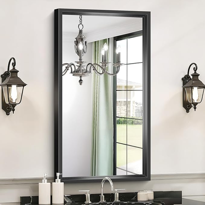 Bathroom Mirrors for Over Sink, 36 x 20 Inch Brushed Black Rectangle Mirror