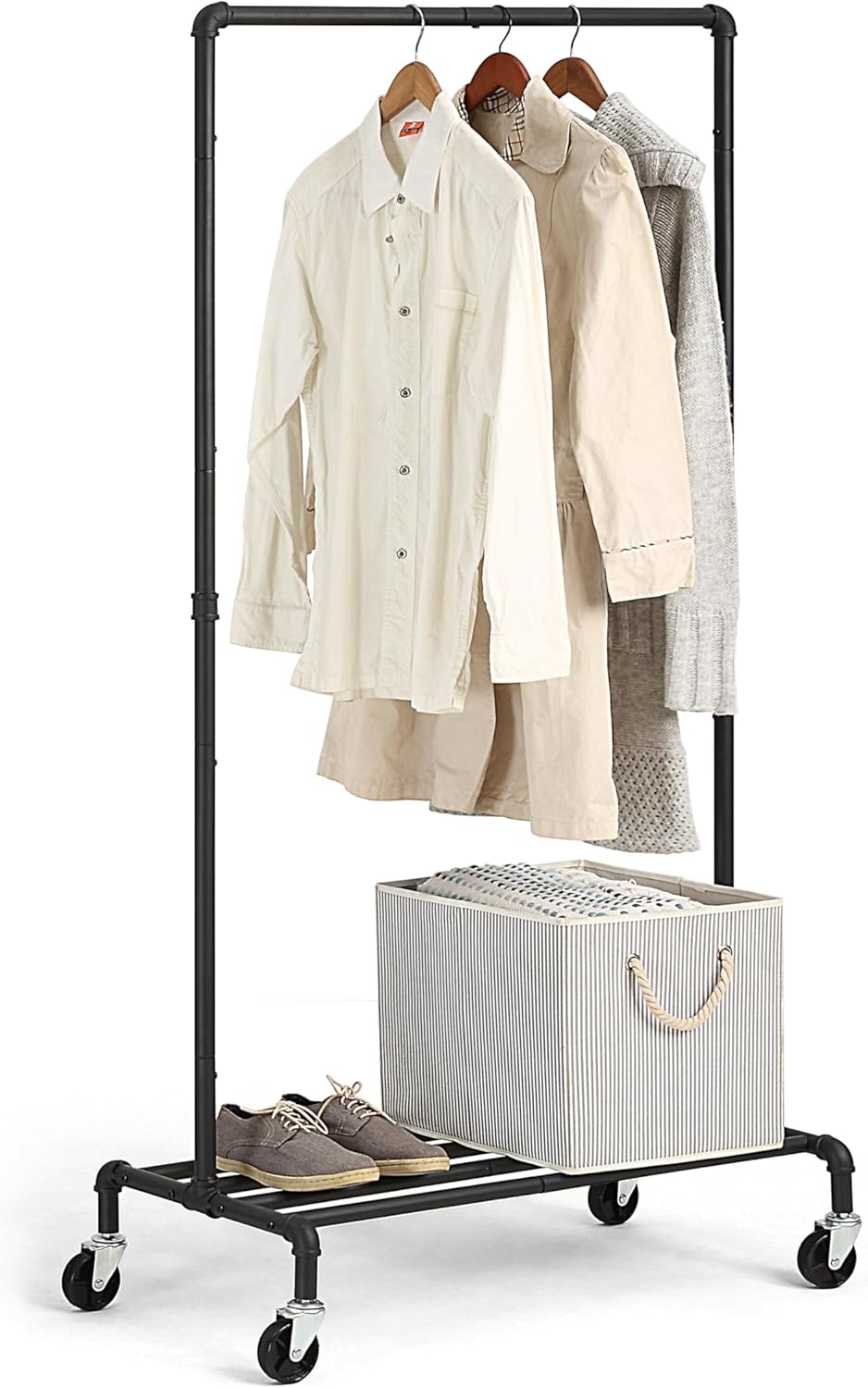 SunnyPoint Industrial Loft Style Rolling Garment Rack - Rolling Clothes Organizer (Single Rack)