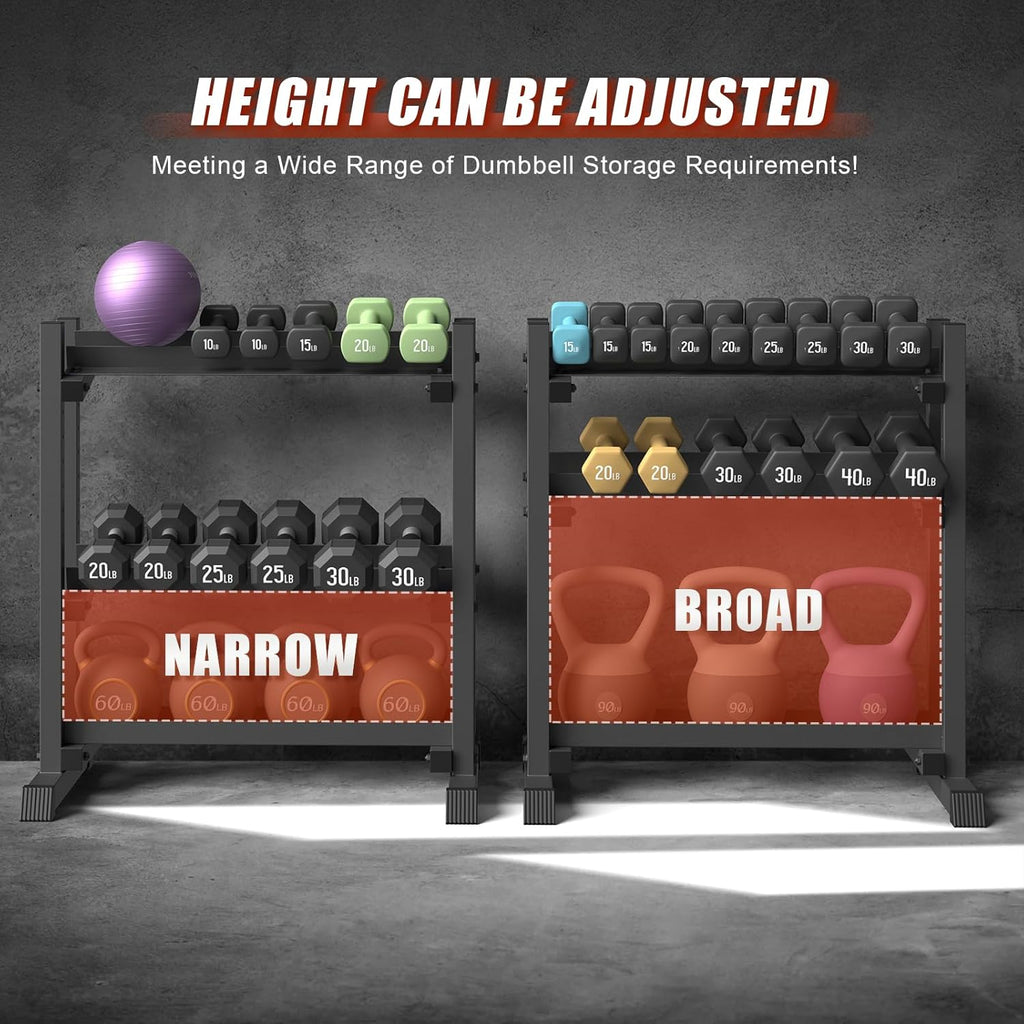 3-Tier Dumbbell Rack, 1100LB Capacity Adjustable Weight Rack for Home Gym, Heavy-Duty Weight Stand for Dumbbells Kettlebells & Weight Plates(Rack Only)