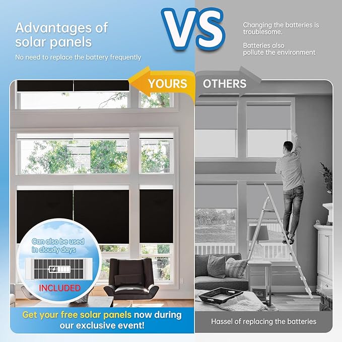 DENFOON Motorized Blinds with Remote, Thermal ElectricBlinds【Solar Panel】