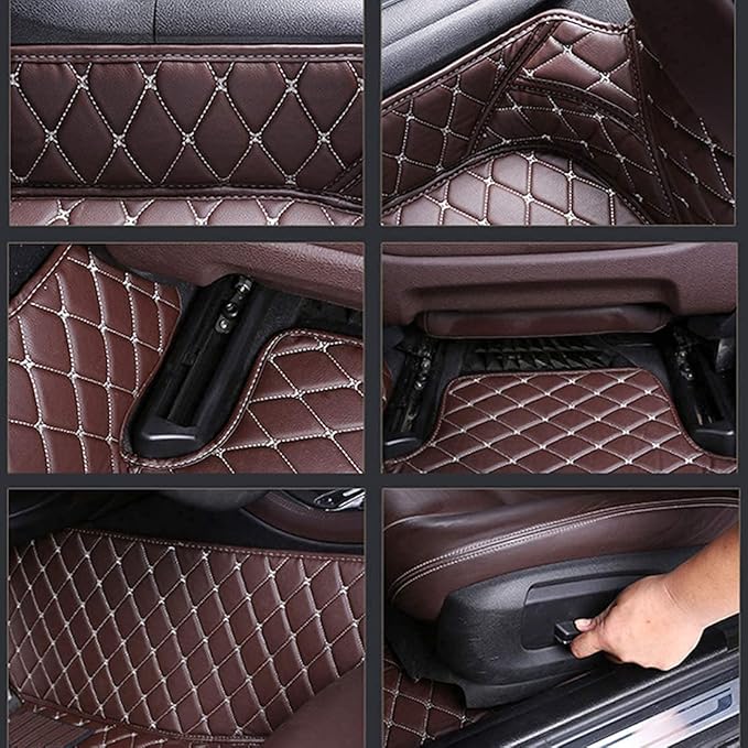 Custom Making Car Floor Mats Compatible for 2000-2025 All Mode Sedan SUV Sports Car Full Coverage Cute Pads Protection Non-Slip Leather Floor Liners (Black+Yellow Edge)