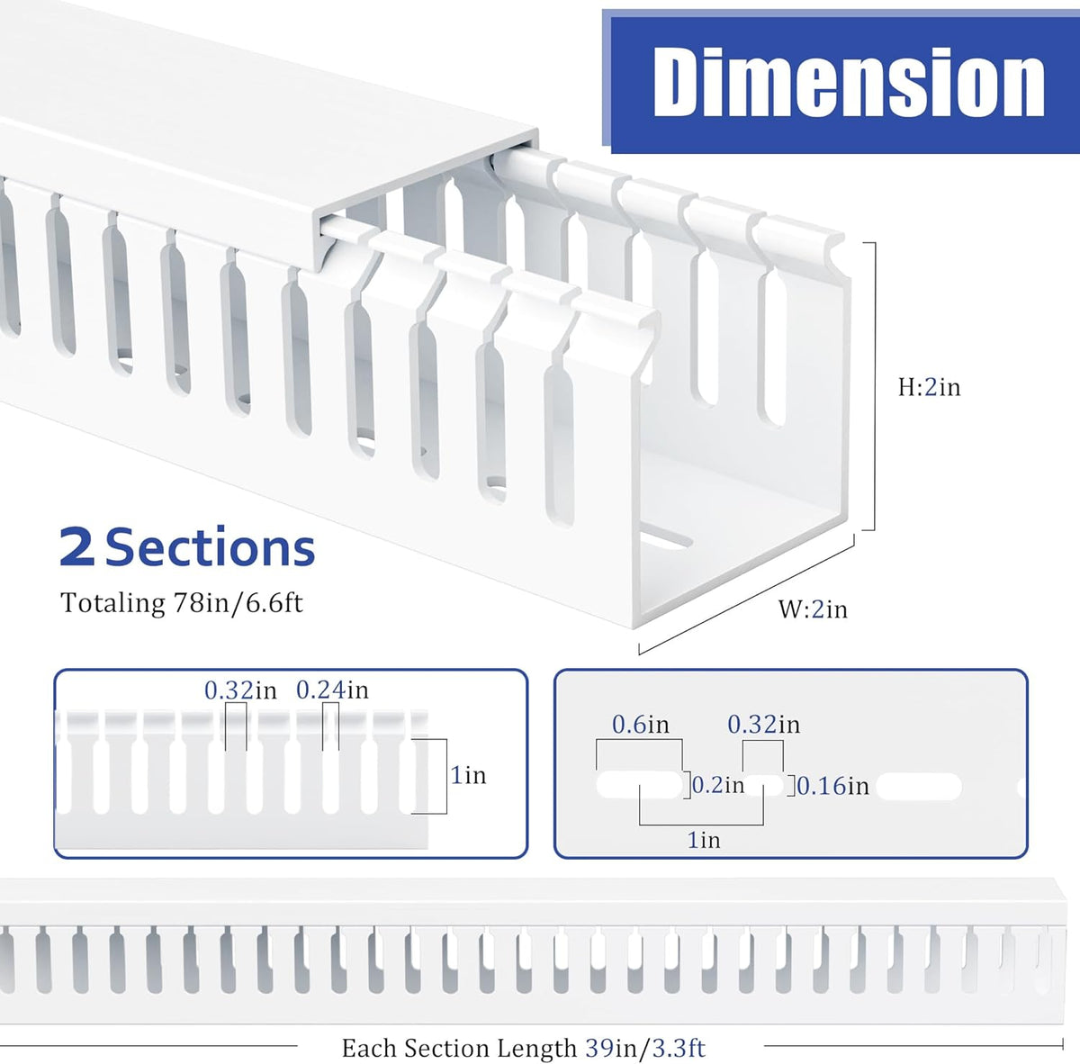 ZhiYo 2x2in Professional Server Rack Cable Management Raceway, 6.6ft (2 × 3.3ft) Cable Raceway Kit, Electrically Safe PVC Open Slot Wire Cover, Cord Hider for Under Desk/Computer/Network Cords White